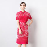 Mom summer dress  new women's summer new Chinese red skirt middle-aged and elderly large-size improved cheongsam