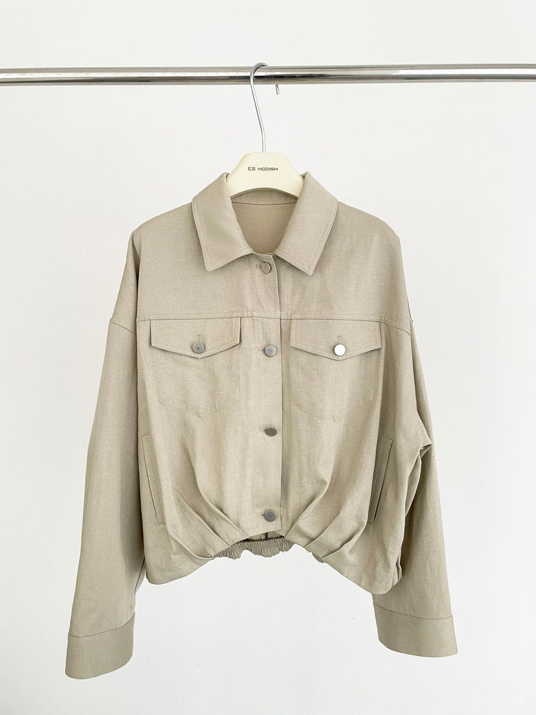 2025 ES MODISH spring new product pleated design casual tooling style versatile jacket premium Tencel short jacket women