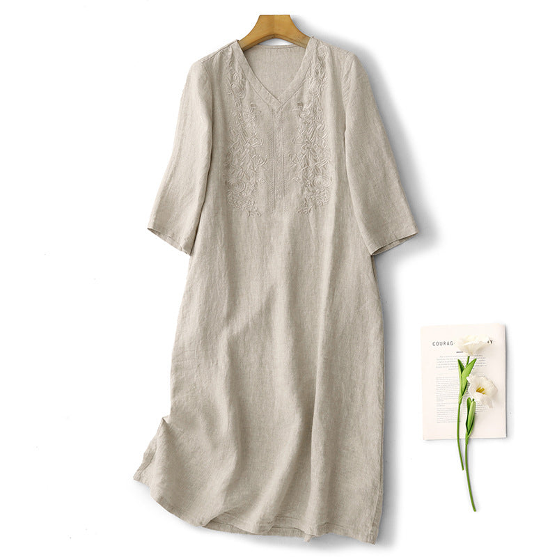 Light luxury high-end dress  summer new literary retro heavy industry embroidery temperament loose dress women