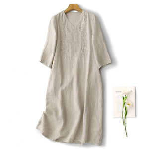 Light luxury high-end dress  summer new literary retro heavy industry embroidery temperament loose dress women