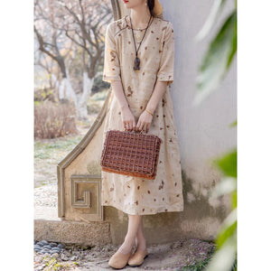 Exquisite full-embroidered Tencel embroidered round neck gentle wind dress retro loose and thin temperament improved cheongsam woman