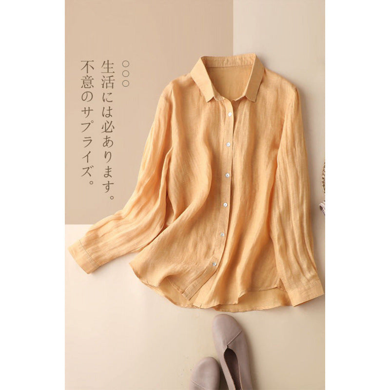 Spring and Autumn New Urban Literary Cotton and Linen Long Sleeve Shirt Top Skinny Casual Linen Shirt Women