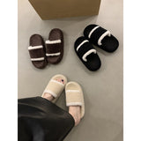 2025  Slippers women's muffin thick bottom popular autumn and winter middle heel Popularan station warm fluffy slippers women's outer wear