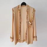 2025 Heavy Industry popular early autumn new handmade beaded sequins imitation silk shirt jacket cardigan top women