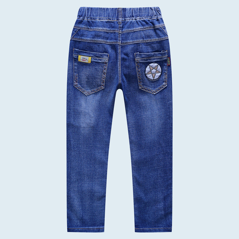 Boys' Jeans Spring and Autumn Children's Clothing Korean Style Embroidered Stretch Real Pocket Children Casual Long Pants Outer Wear Street Fashion