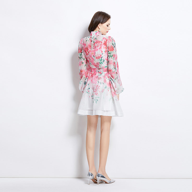 summer new  Popular trade  vacation watercolor flower print short dress