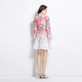 summer new  Popular trade  vacation watercolor flower print short dress