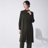 2025 Simple and thin vest jacket for women's spring and summer new temperament fashionable folds medium and long vest for women to wear all-match