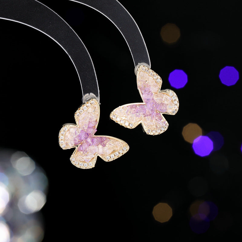 2025 Suitable for summer earrings popular new high-end niche design small fresh gradual change crystal butterfly stud earrings