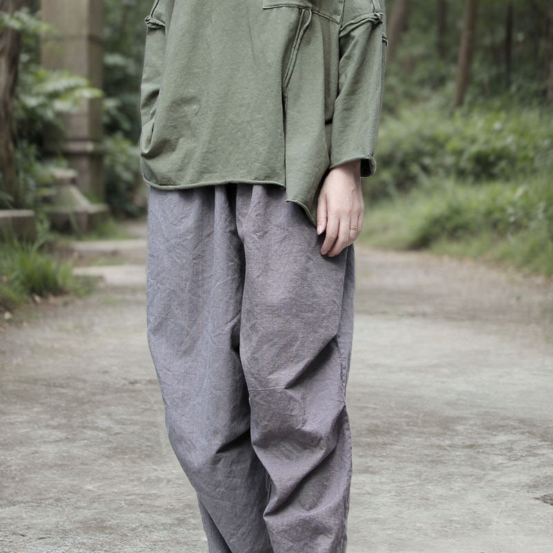 Shan Qian Nianyi, new products in spring and autumn are sand washed and old, literary and retro, loose and thin, casual side-pleated wide-leg pants.