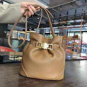 GOOSUDU 2025 New niche retro lychee pattern portable bucket bag single shoulder oblique span women's bag simple high-end versatile bag