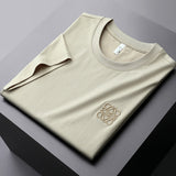 GOOSUDU Heavy European Goods Mercerized Cotton Short Sleeve T-shirt Men's Slim Fit Fashion High-End Embroidery round Neck Half Sleeve Boy's Undershirt Fashion