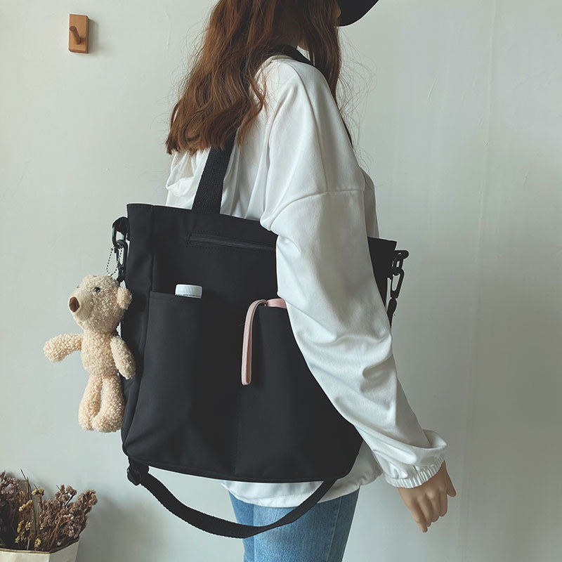 Waterproof Canvas Bag Female Summer One Shoulder Bag Bag Female Large Capacity Schoolbag Female College Student Crossbody Bag All-Matching Ins
