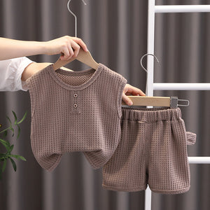 Foreign Trade Children's Wear  Summer New Sleeveless for Boy Comfortable Suit Leisure Sports Children Trendy Clothing Two-Piece Set