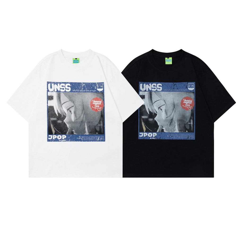 2025 T1088 2025n Street 2025 Summer Comic Beautiful Girl Premium Sense Design Men's Loose Crew Neck Short Sleeve T-Shirt