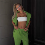 New spring and autumn new suit long-sleeved semi-zipper solid color loose fashion sweater suit