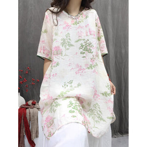summer new literary printing light and loose large size personality Popular style casual versatile medium and long shirt women