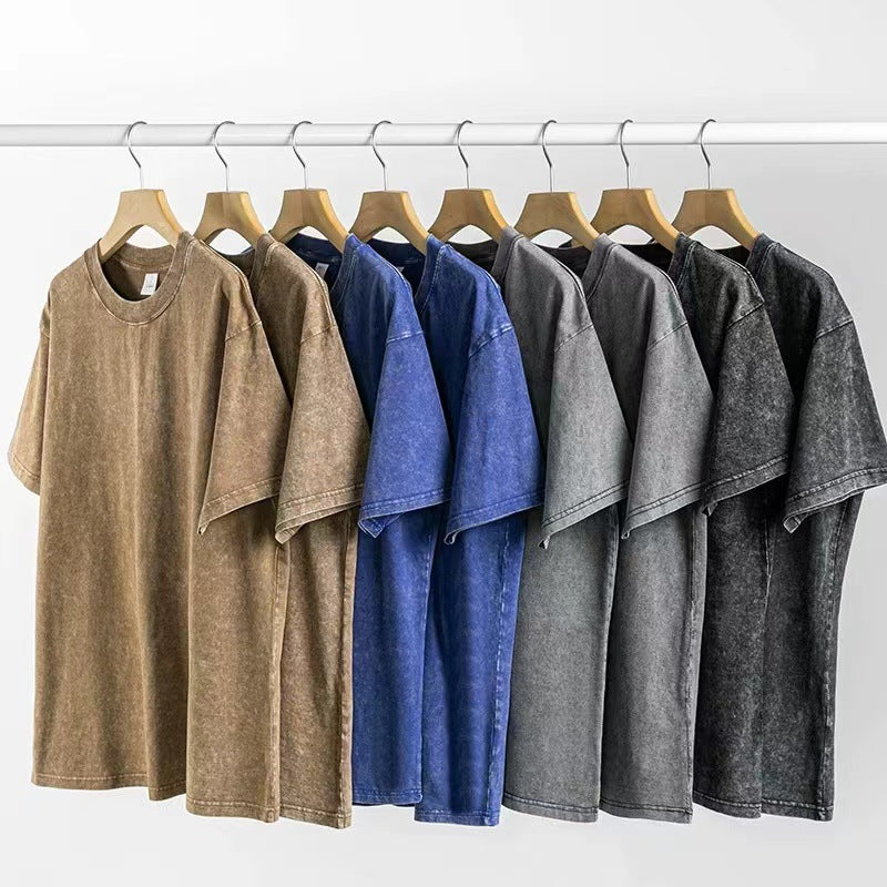 GOOSUDU Cross-Border Street Retro G Fashion Brand Loose Drop-Shoulder Men's and Women's Pure Cotton Washed Distressed Teen Short Sleeve T-shirt