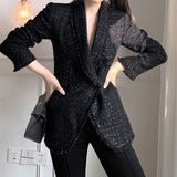 2025 Xiaoxiangfeng blazer women's clothing  spring and autumn new short tweed spring Korean temperament black top