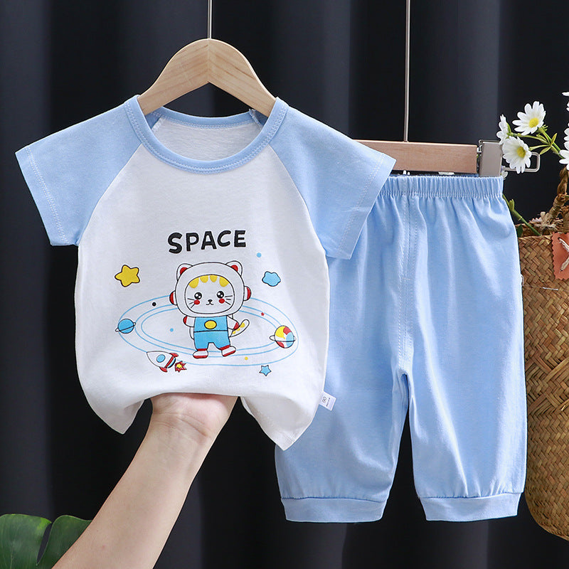 Summer Children's Cotton Short Sleeve Suit Children Half Sleeve Shorts Boys and Girls Children's Clothing Summer Clothes Baby T-shirt 0-7 Years Old