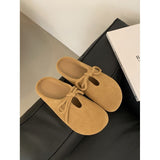 2025  Thick-bottomed Birkenstock bag head half slippers women's outer wear half tray popular autumn lace-up pregnant women non-slip ugly Bokentide