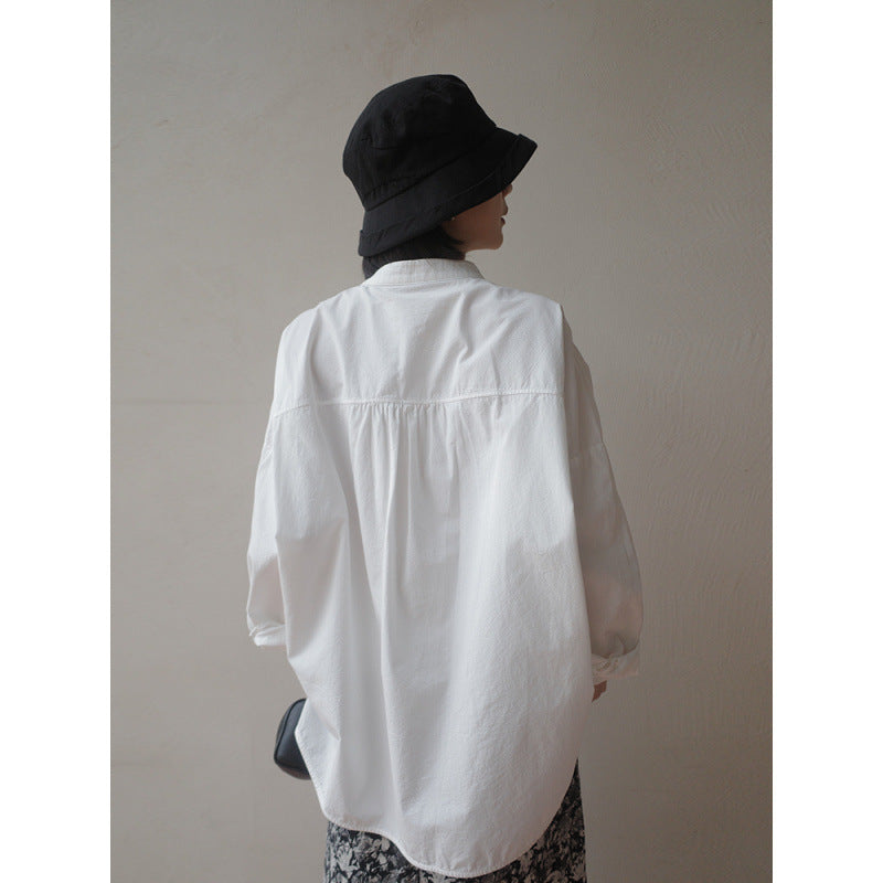 Loose casual white long-sleeved shirt women's spring  new simple and thin shirt Popular style age-reducing shirt