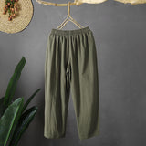 Cotton and linen set, summer  new literary and retro printing fake two-piece top, Harlan pants slim two-piece set