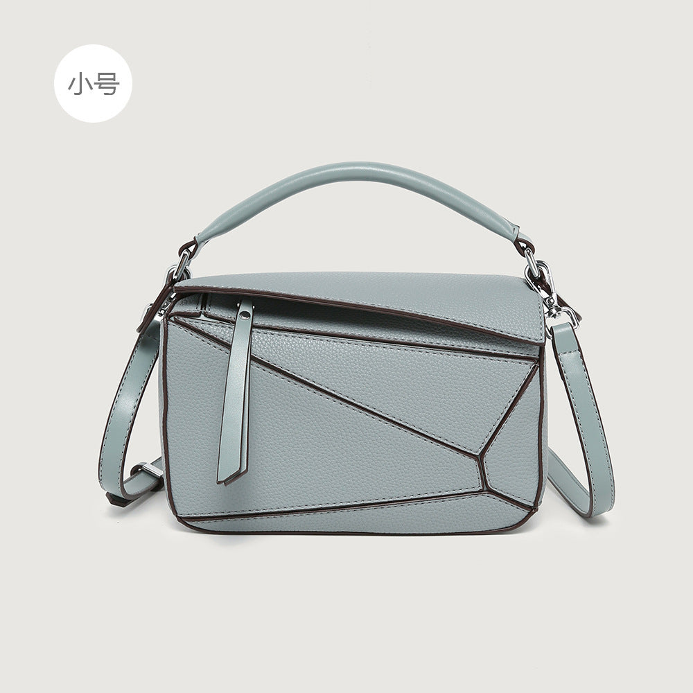 2025 popular new handbag geometric splicing pillow bag lychee pattern messenger bag fashionable and lightweight large-capacity doctor bag