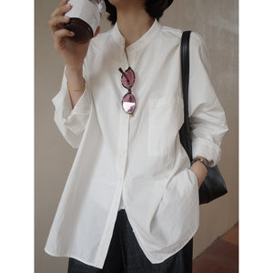 Loose casual white long-sleeved shirt women's spring  new simple and thin shirt Popular style age-reducing shirt