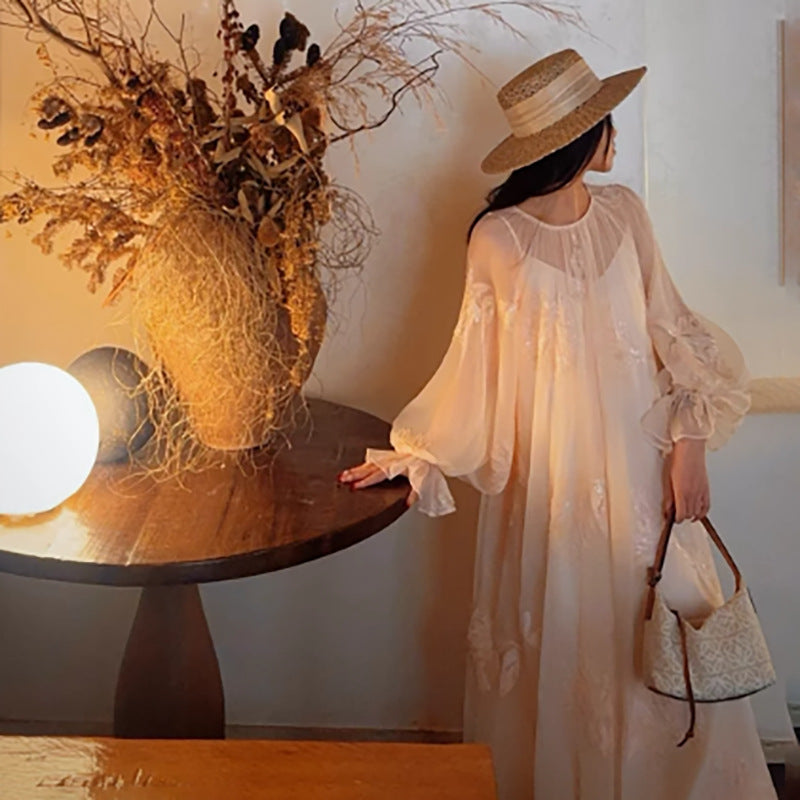 Spring and summer new  embroidery silk design temperament long dress female vacation celebrity style dress N3086