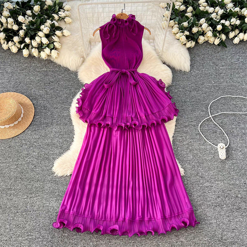 light luxury high-end sleeveless dress women's summer lotus leaf edge waist temperament niche chic beautiful long dress