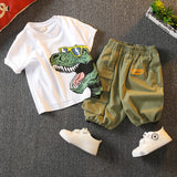 Boys Suit Dinosaur Printed T-shirt Shorts Two-Piece Summer Clothes Breathable Children Suit High Quality in Stock Wholesale