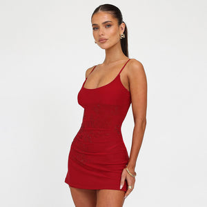 2025 style popular fashion new hot diamond suspender sexy dress backless sleeveless slim Spice Girl hip skirt