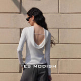 2025 ES MODISH spring new product girls must-have artifact slim and thin pile collar backless Tencel knitted sweater