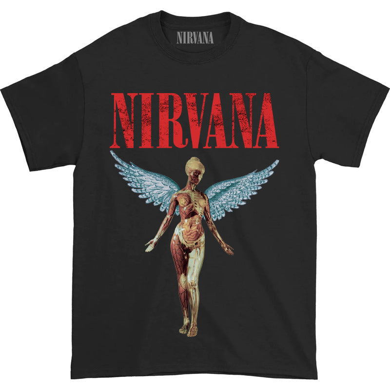 GOOSUDU Nirvana Band Rock Nirvana Cobain Cococoben Worn Looking Washed-out Vintage Batik Loose T-shirt
