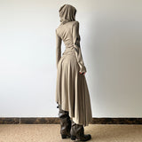 2025 style popular autumn new women's clothing fashion commuter belt decorative ruffle edge hooded dress