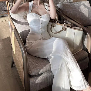 2025 popular summer new design sense fashion Harajuku street versatile slim-fit vest top wide-leg pants set