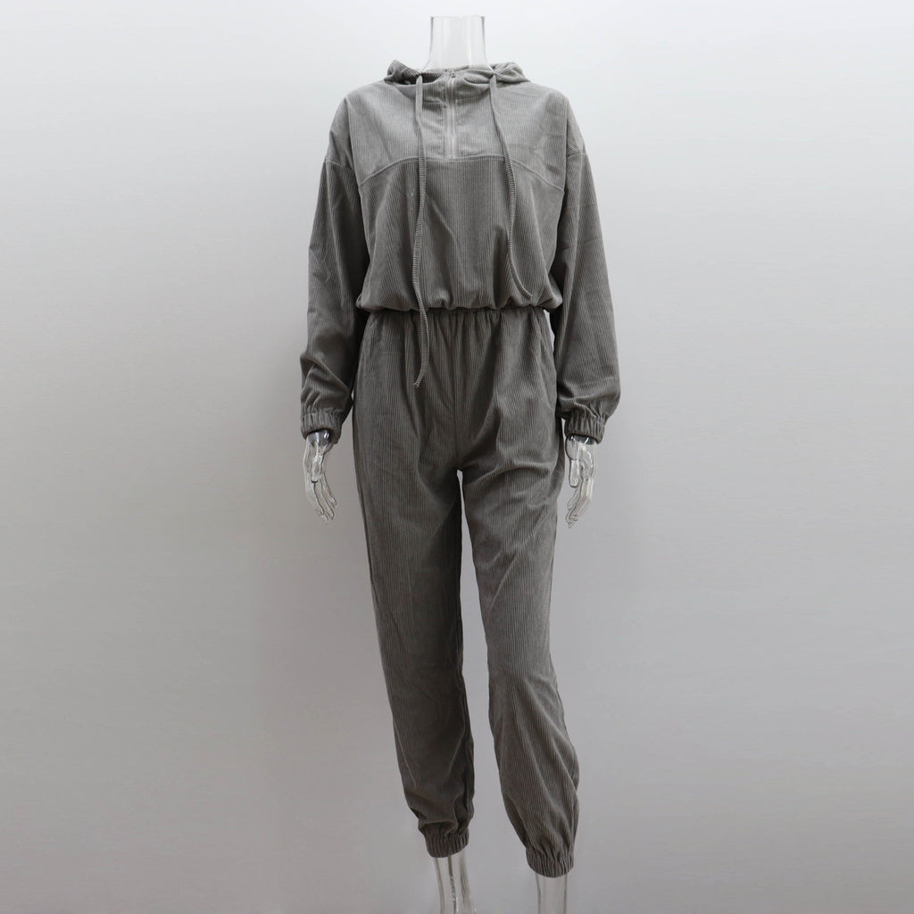 GOOSUDU New new corduroy suit women's sports and leisure Europe, America, autumn and winter zipper hooded sweater sweatpants two-piece set women