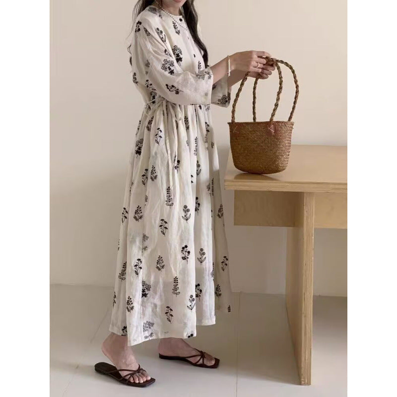 summer new gentle wind dress women's loose and thin temperament literary retro floral medium and long women's dress