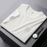 GOOSUDU Heavy European Goods Mercerized Cotton Short Sleeve T-shirt Men's Slim Fit Fashion High-End Embroidery round Neck Half Sleeve Boy's Undershirt Fashion