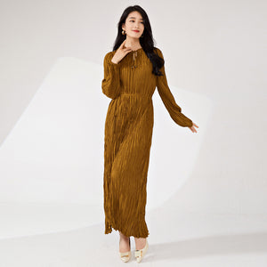 2025 Nanyou high-end women's clothing long-sleeved dress spring and autumn women's design irregular pleated skirt long high-end sense