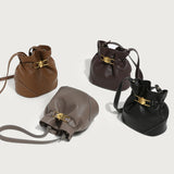 GOOSUDU 2025 New niche retro lychee pattern portable bucket bag single shoulder oblique span women's bag simple high-end versatile bag