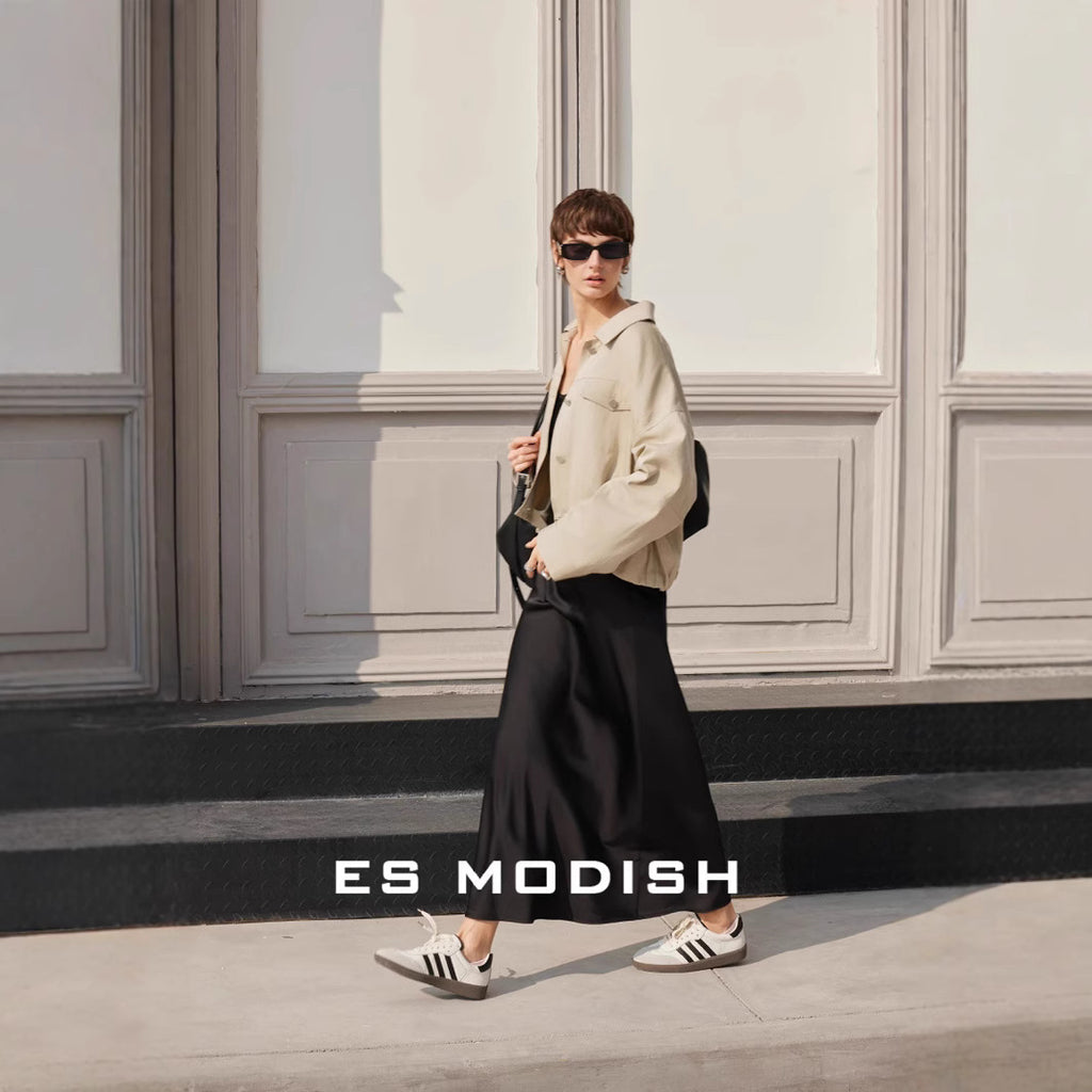 2025 ES MODISH spring new product pleated design casual tooling style versatile jacket premium Tencel short jacket women