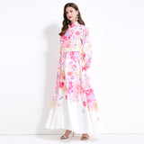 new  holiday style elegant long dress women's strap waist lantern sleeve printed pendulum dress