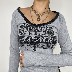 GOOSUDU 2025 YD198 spring and summer new  New wholesale Spice Girls retro printing contrasting color basic V-neck long-sleeved T-shirt top