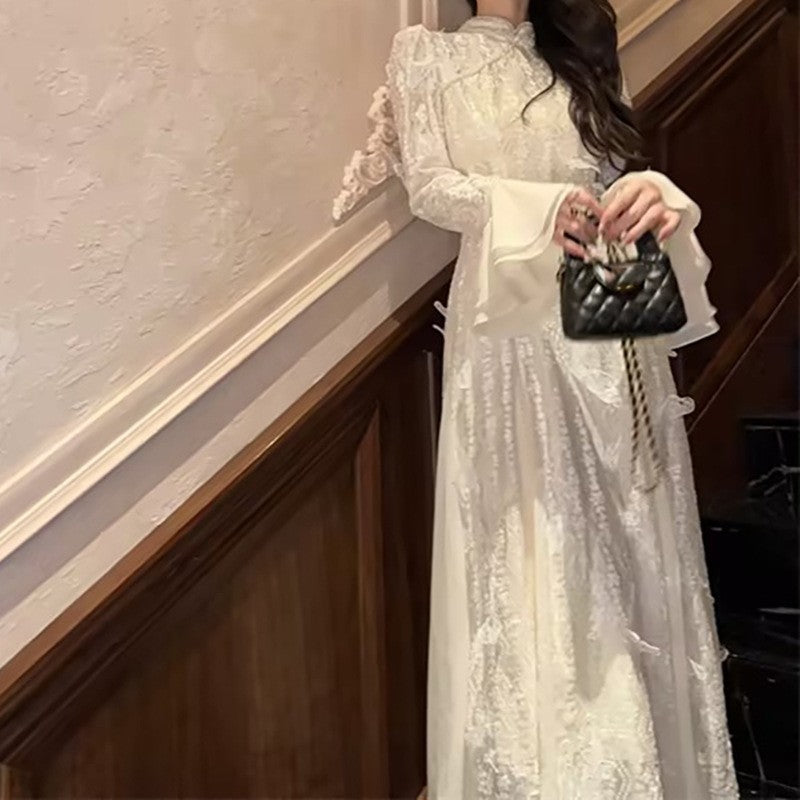 2025 new Chinese cheongsam three-dimensional butterfly decoration heavy industry style embroidery white national style dress LZ596