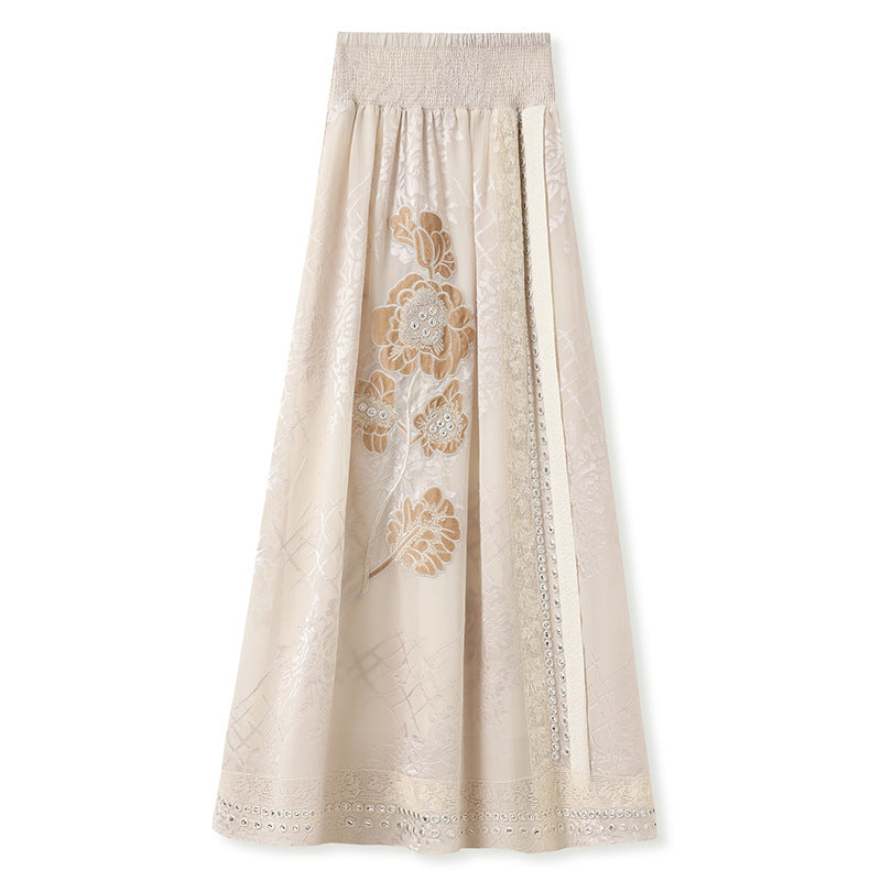 winter new Chinese light luxury stand-up collar bead embroidery sleeveless silk national style vest long dress set MY012