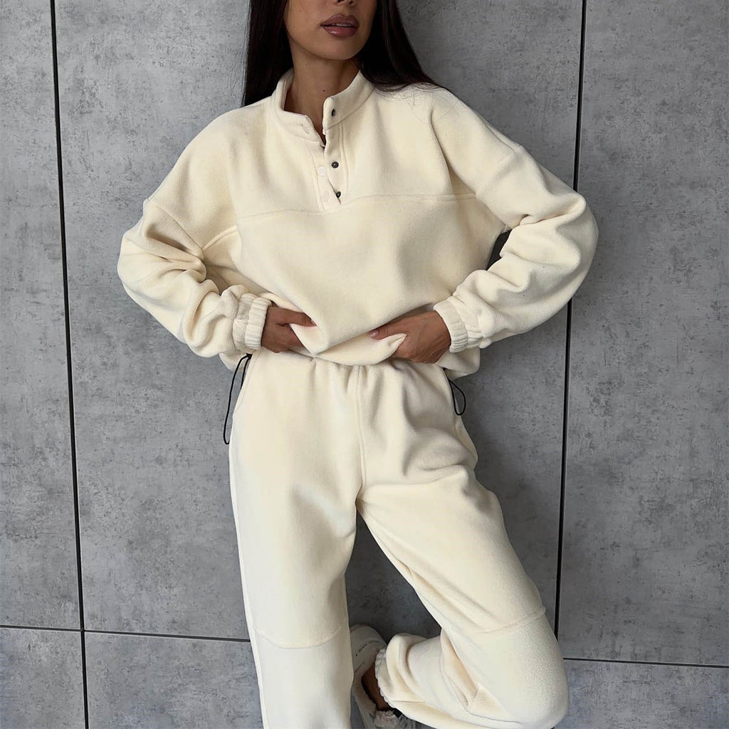 GOOSUDU New 2025 style autumn and winter women's clothing new casual sweater set women's solid color fleece top and trousers two-piece set