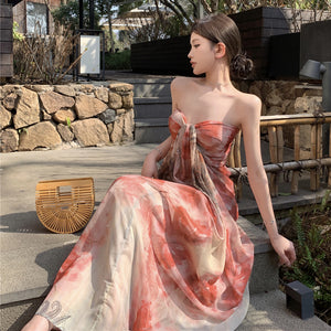 2025 Atmosphere Prosperous temperament Skinny niche high-end tie-dye new Chinese dress Super fairy seaside vacation dress