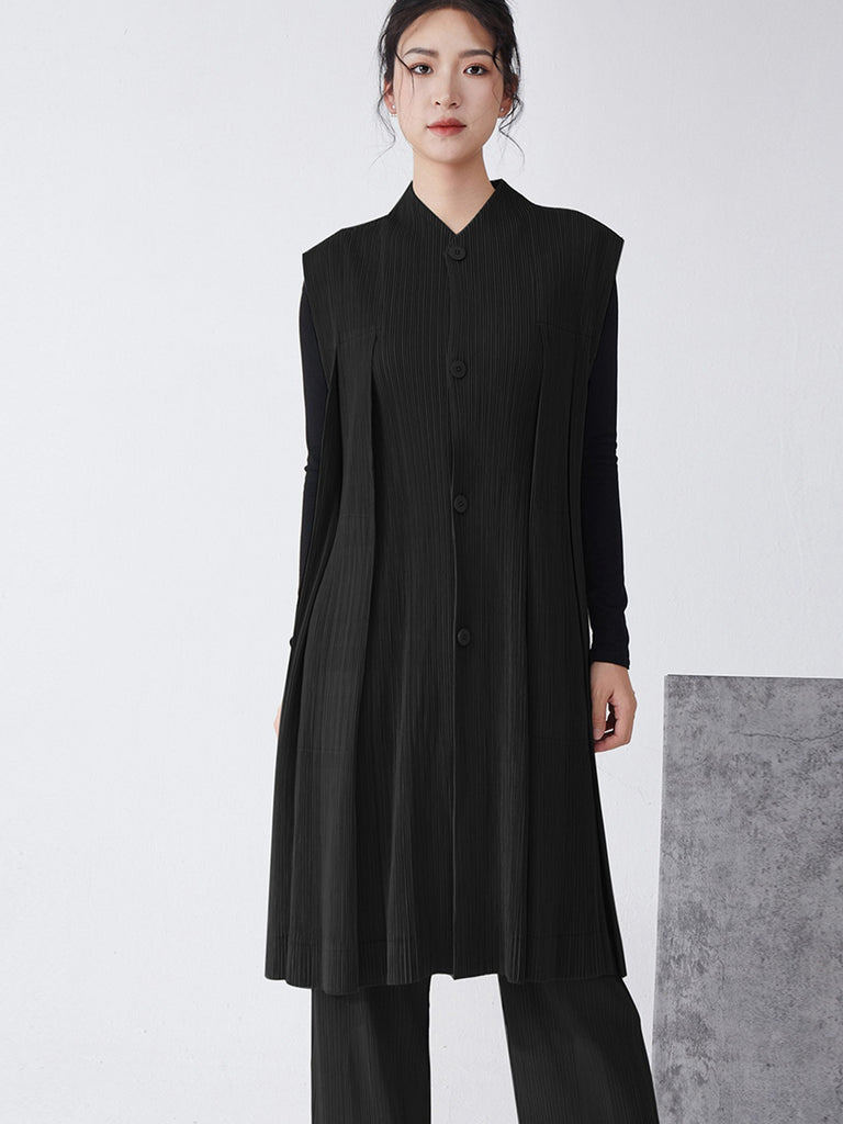 2025 Simple and thin vest jacket for women's spring and summer new temperament fashionable folds medium and long vest for women to wear all-match